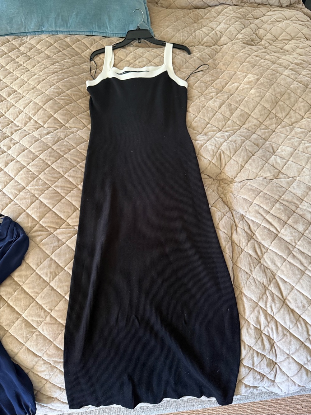 Black Ribbed Knit Contrast Trim Maxi Dress